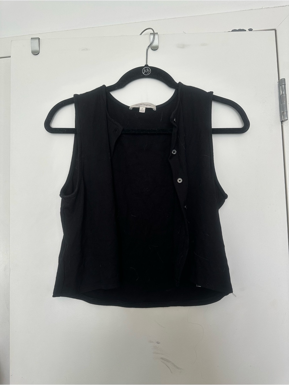Favorite Daughter Black Sleeveless Button-Front Crop Top